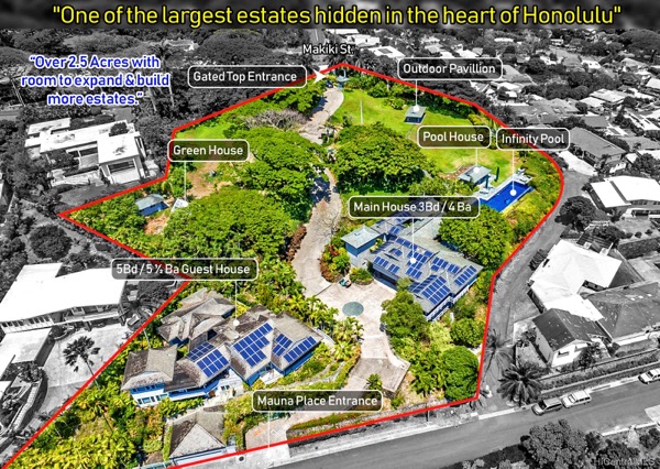 ホノルル中心部最大級の地所が売り出し中 マキキハイツの大型地所 家をご紹介